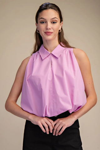Bubble Hem Sleeveless Shirt Top - Pink