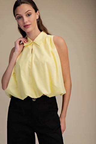 Bubble Hem Sleeveless Shirt Top - Butter Yellow