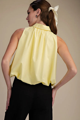 Bubble Hem Sleeveless Shirt Top - Butter Yellow