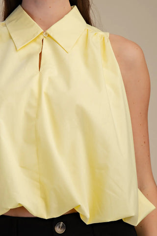 Bubble Hem Sleeveless Shirt Top - Butter Yellow