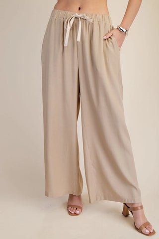 Elastic Band Drawstring Wide Pants