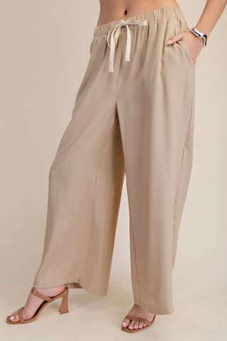 Elastic Band Drawstring Wide Pants
