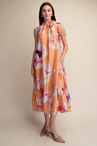 Ruffle Neck Midi Dress