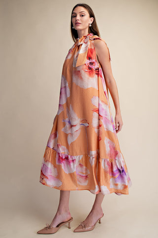 Ruffle Neck Midi Dress