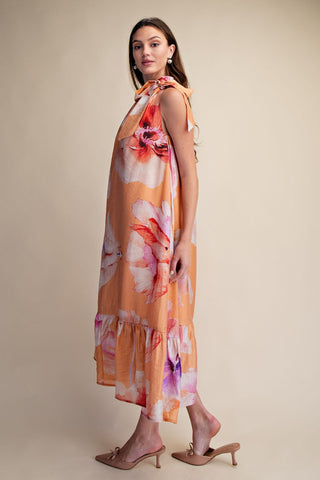 Ruffle Neck Midi Dress