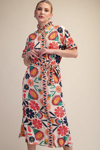 Button Up Floral Midi Dress