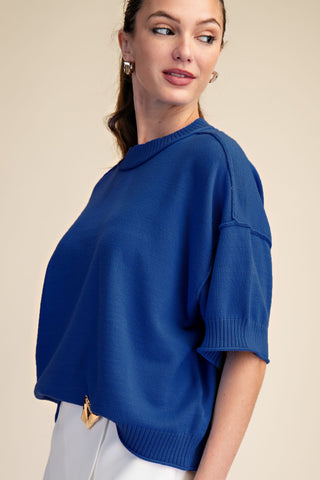 Relaxed Sweater Crew Neck Elbow Length Sleeves