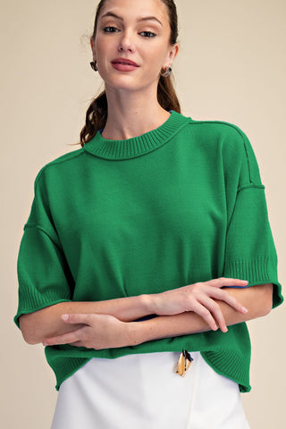 Relaxed Sweater Crew Neck Elbow Length Sleeves