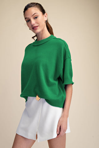 Relaxed Sweater Crew Neck Elbow Length Sleeves