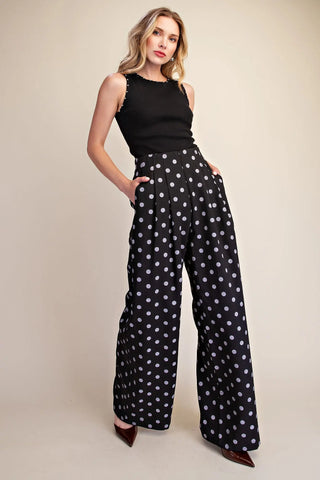 Polka Dot High-Waisted Wide Pants
