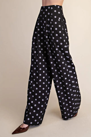 Polka Dot High-Waisted Wide Pants