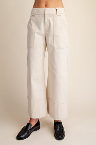 High Rise Stitch Detail Crop Wide Leg Jeans