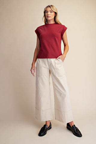 High Rise Stitch Detail Crop Wide Leg Jeans