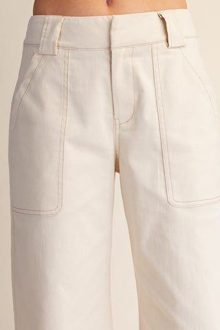 High Rise Stitch Detail Crop Wide Leg Jeans