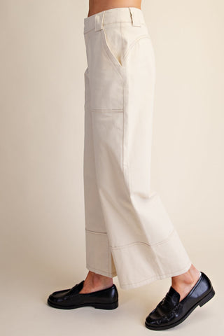 High Rise Stitch Detail Crop Wide Leg Jeans