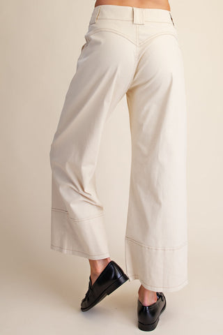 High Rise Stitch Detail Crop Wide Leg Jeans