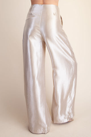 Shiny High Waisted Pants with Pleats