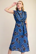 Cowl Neck Tie Waist Midi Dress