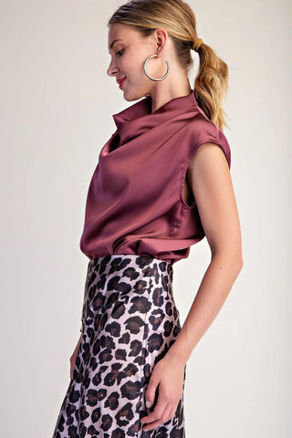 Cowl Neck Sleeveless Satin Top