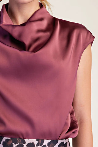 Cowl Neck Sleeveless Satin Top
