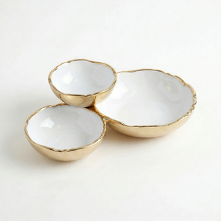 White Enamel 3 Cluster Gold Bowl