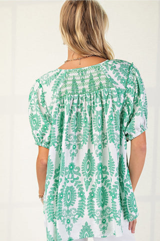 Floral Smocked Short Sleeve Top