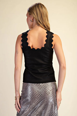 Sleeveless Lurex Scallop Knit Top