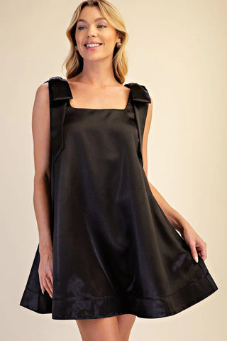 Scoop Neck Bow Shoulder Scallop Mini Dress