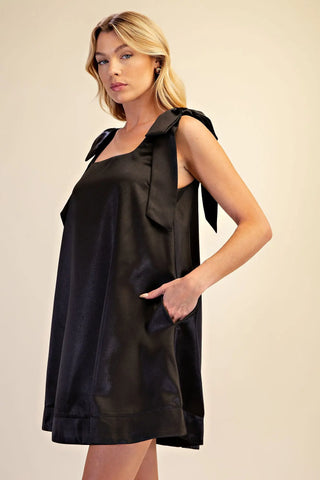 Scoop Neck Bow Shoulder Scallop Mini Dress