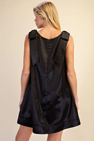 Scoop Neck Bow Shoulder Scallop Mini Dress