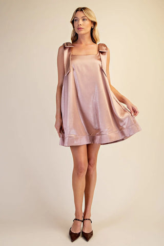 Scoop Neck Bow Shoulder Scallop Mini Dress