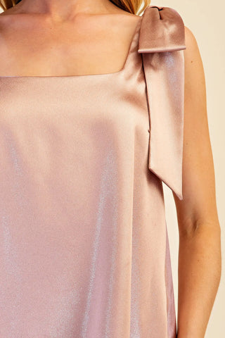 Scoop Neck Bow Shoulder Scallop Mini Dress