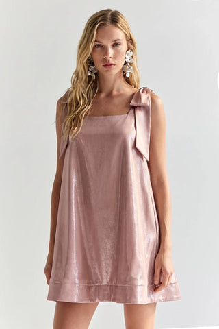 Scoop Neck Bow Shoulder Scallop Mini Dress