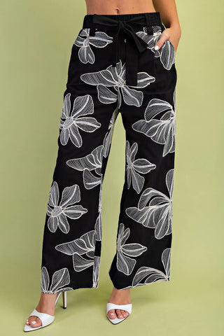 Floral Embroidered Pants