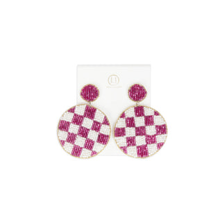 Pink & White Checkered Earrings