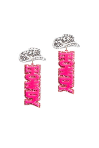 Hot Pink Sparkle Howdy Earrings