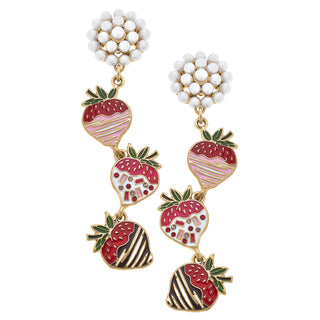 Tish Chocolate Covered Strawberries Enamel Earrings