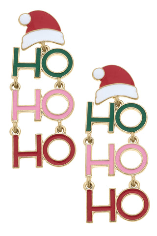 Ho Ho Ho Santa Hat Enamel Earrings