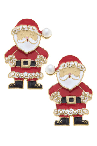 Santa Claus Pearl Studded Enamel Earrings