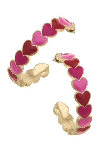 Hearts Enamel Hoop Earrings