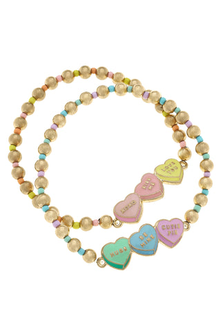 Conversation Hearts & Ball Bead Bracelets