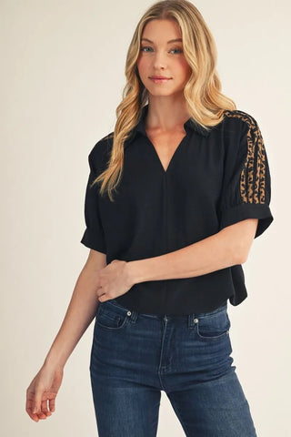 Leopard Detail Black Shirt