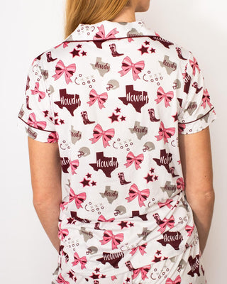 Howdy Football Short Sleeve Button Up Sleep Shirt