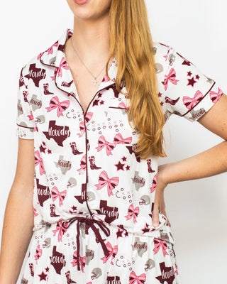 Howdy Football Short Sleeve Button Up Sleep Shirt