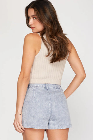 WASHED TWILL BUTTON DOWN SHORTS