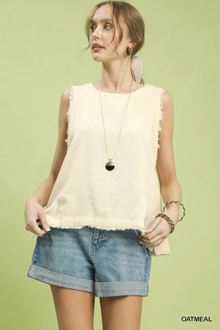 Linen Frayed Edge Sleeveless Top