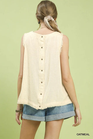 Linen Frayed Edge Sleeveless Top