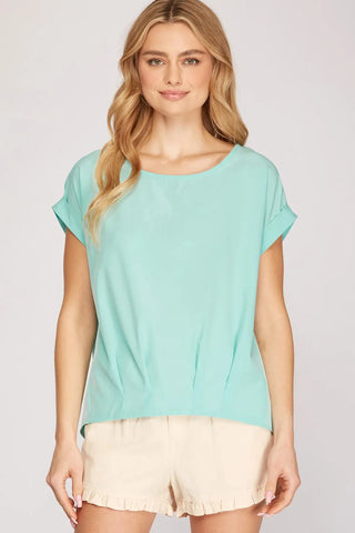 DROP SHOULDER BOAT NECK WOVEN TOP