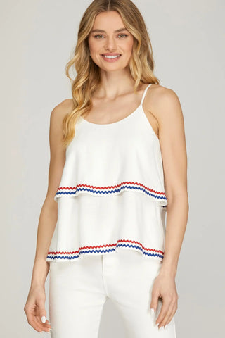 LINEN CAMI TOP WITH RIC RAC TRIM