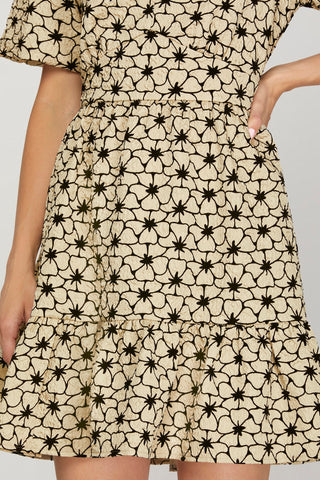 Puff Sleeve Floral Jacquard Dress